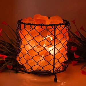 Himalayan Salt Lamp Iron Basket with Pink Salt Chunks, Night Light, Home Decor